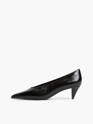 schwarz kitten heels aus leder mit spitzer zehenpartie für damen - tommy hilfiger