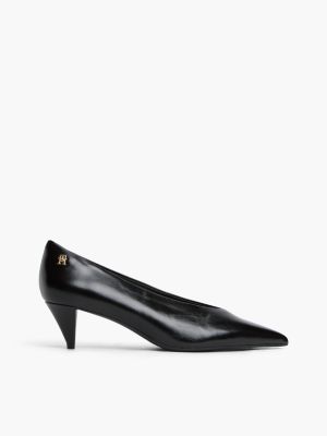 black kitten heels aus leder mit spitzer zehenpartie für damen - tommy hilfiger
