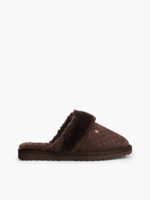 chaussons crantés en cuir et fausse fourrure brown pour femmes tommy hilfiger