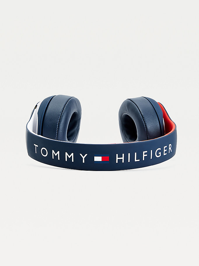 blue colour-blocked wireless headphones for unisex tommy hilfiger