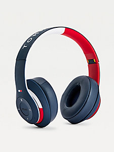 blue colour-blocked wireless headphones for unisex tommy hilfiger