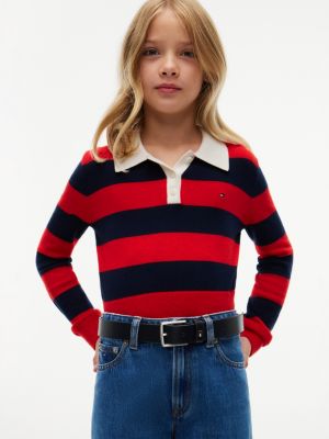 blue kids' enamel flag square buckle leather belt for kids gender inclusive tommy hilfiger