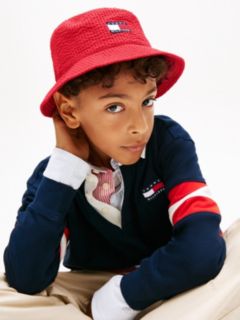Kids' Wavy Flag Seersucker Bucket Hat — Red 4