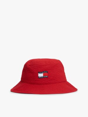 red kids seersucker bucket hat met golvende vlag voor kinderen gender inclusive - tommy hilfiger