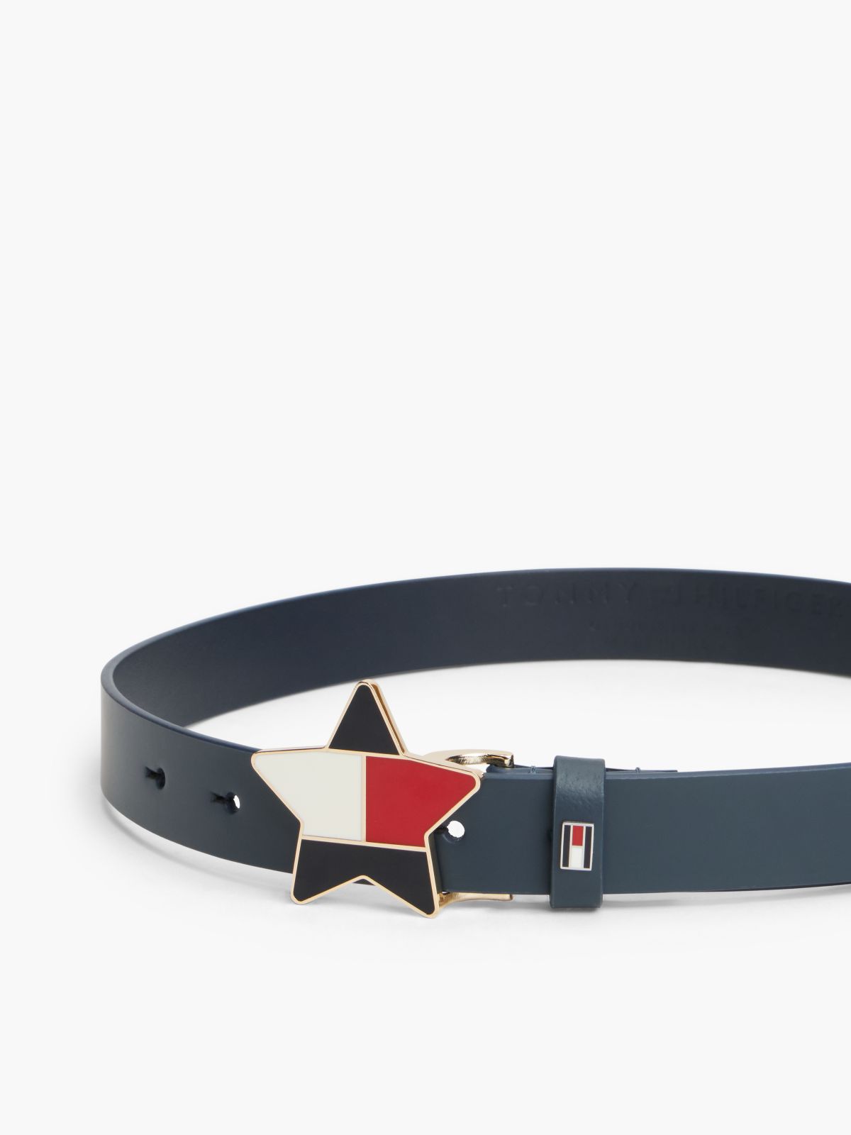Kids’ Leather Star Flag Buckle Belt — Blue