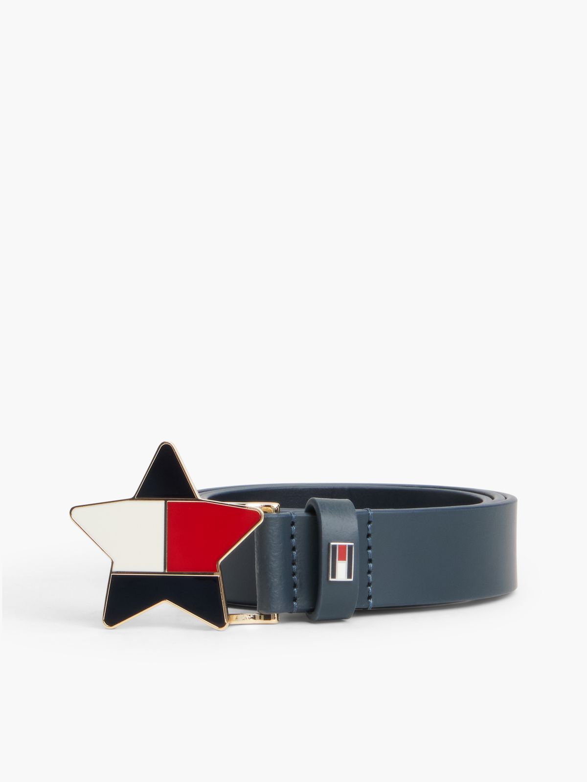 Kids’ Leather Star Flag Buckle Belt — Blue