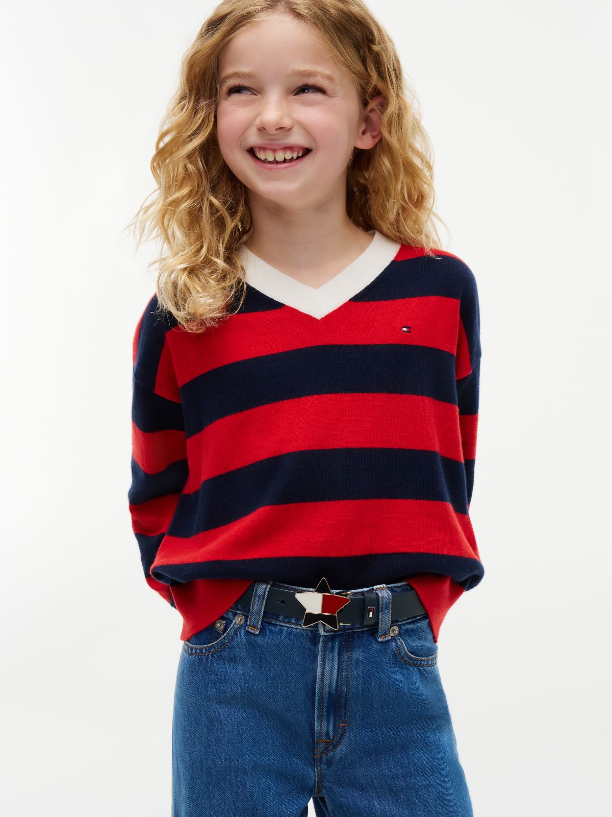 Kids’ Leather Star Flag Buckle Belt — Blue