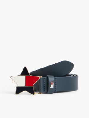 blue kids ledergürtel mit stern-flag-schnalle für mädchen - tommy hilfiger