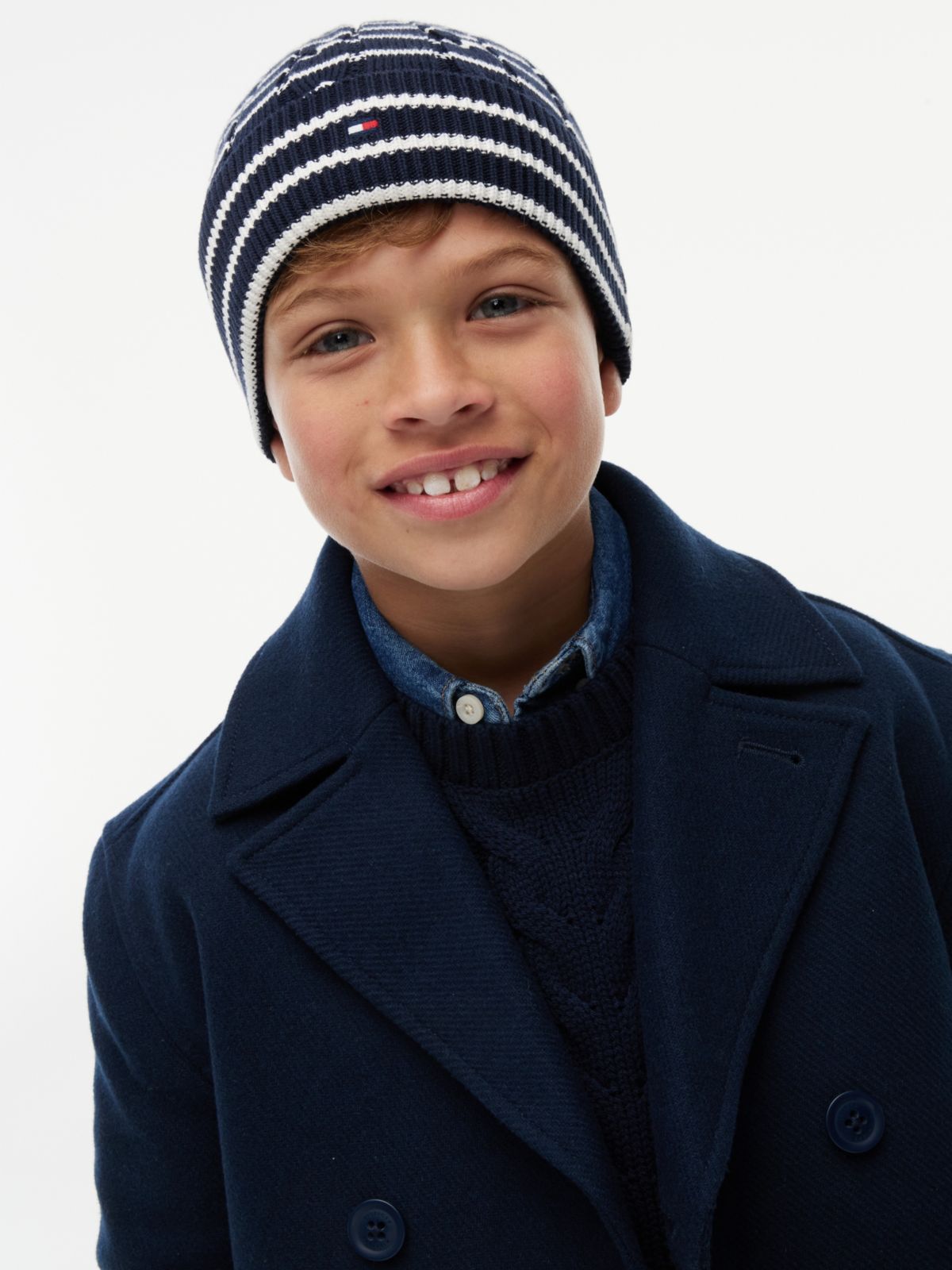 Kids' Flag Embroidery Cable Knit Beanie — Blue