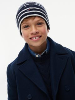 Kids' Flag Embroidery Cable Knit Beanie — Blue 4