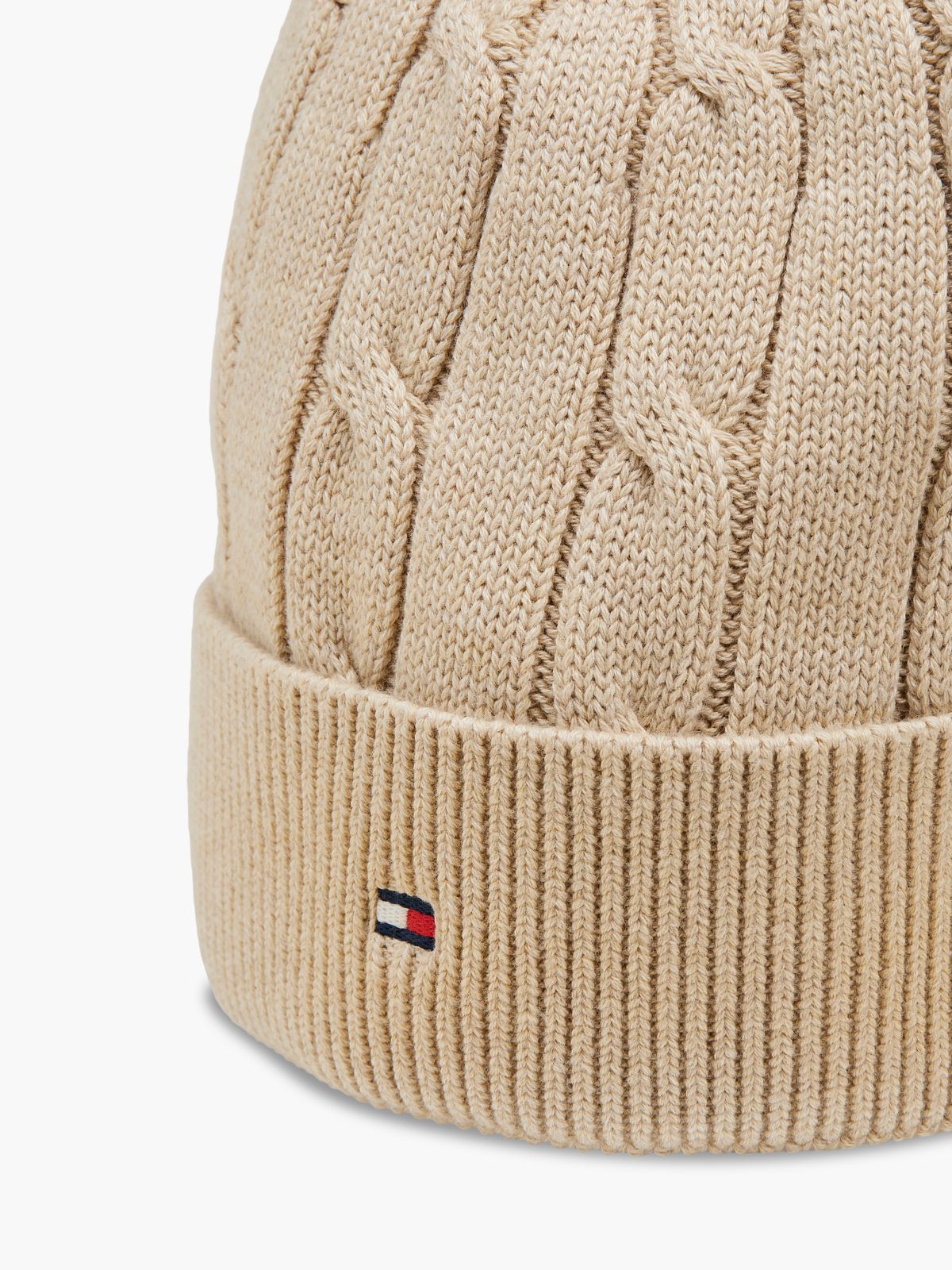 Kids' Flag Embroidery Cable Knit Beanie — Beige