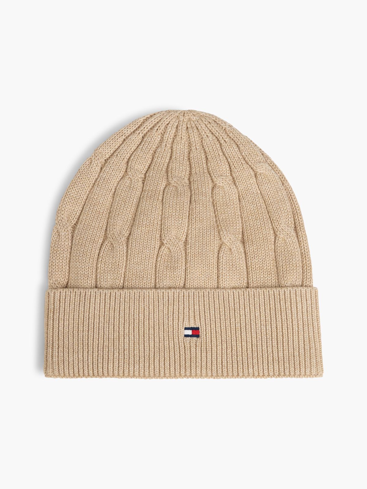 Kids' Flag Embroidery Cable Knit Beanie — Beige