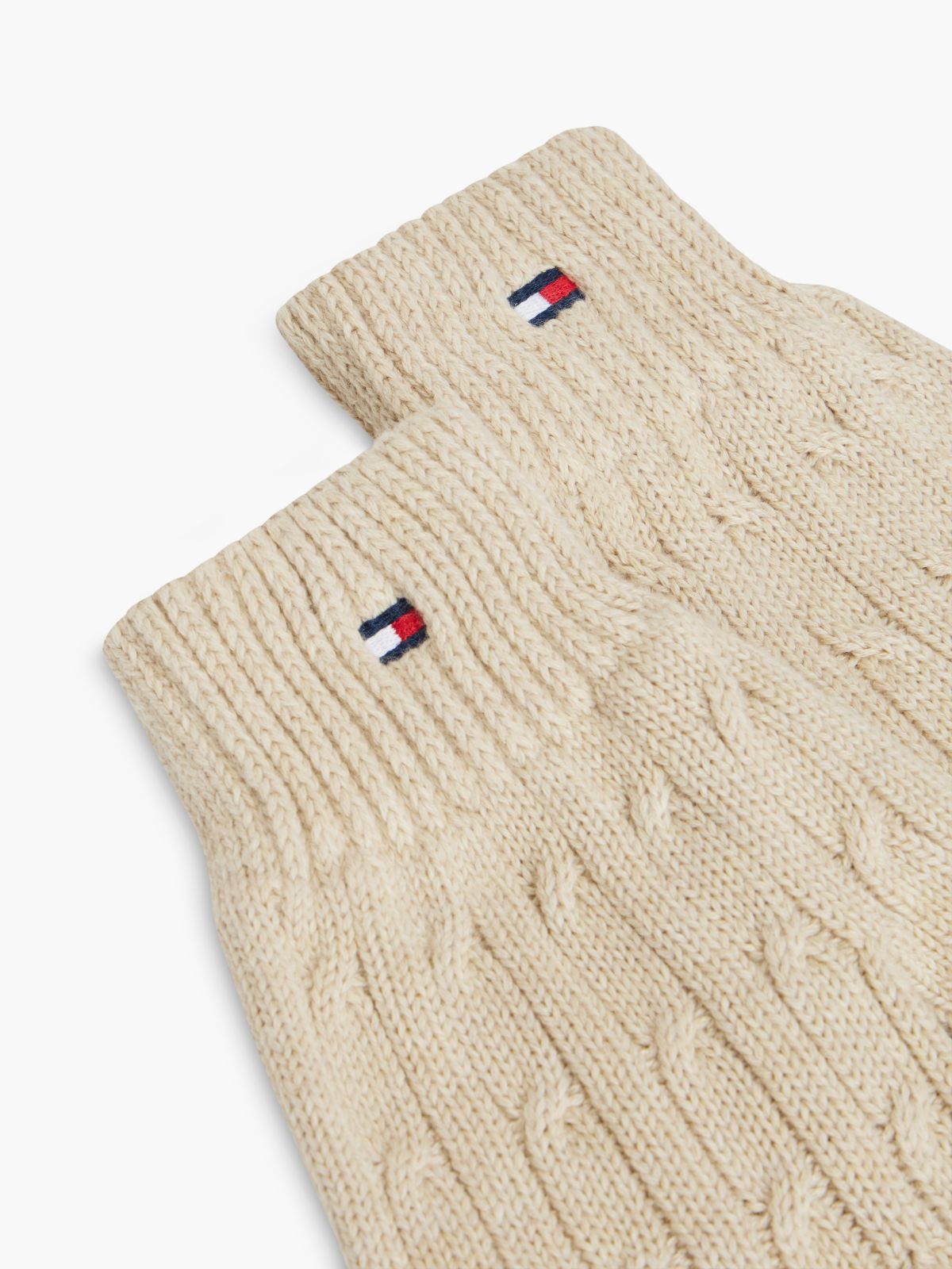 Kids' Flag Embroidery Cable Knit Gloves — Beige