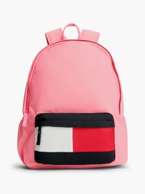 pink kids' essential signature colour-blocked pocket backpack for kids gender inclusive tommy hilfiger