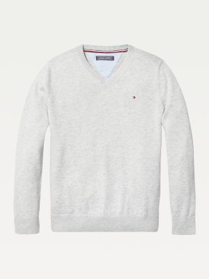 Organic Cotton V-Neck Jumper | GREY 