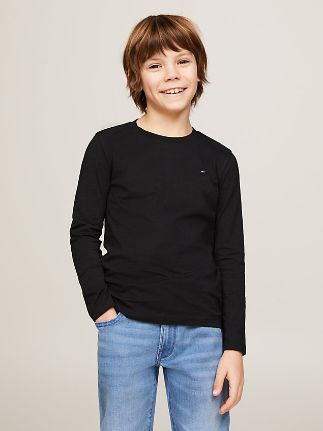 black langarm-t-shirt aus bio-baumwolle für jungen - tommy hilfiger