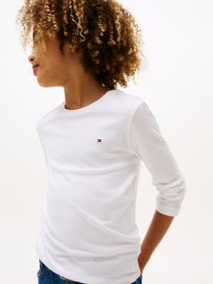 white long-sleeve cotton t-shirt for boys tommy hilfiger