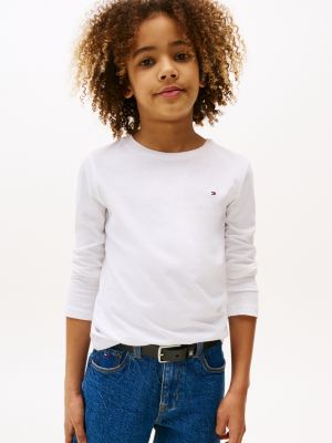 white long-sleeve cotton t-shirt for boys tommy hilfiger