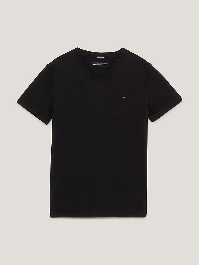 black organic cotton v-neck t-shirt for boys tommy hilfiger
