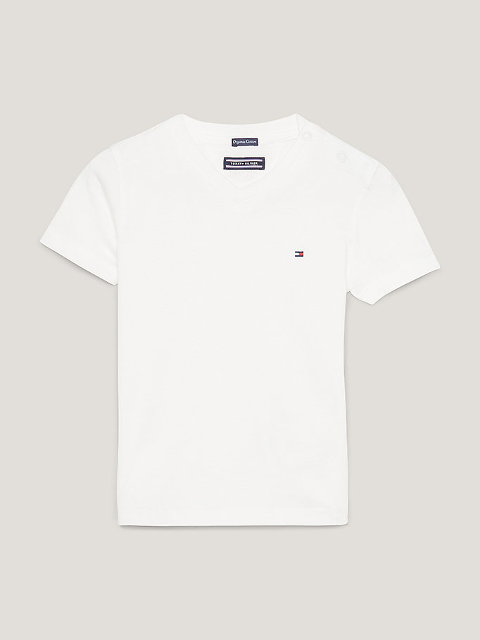 t-shirt en coton bio col en v blanc pour boys tommy hilfiger