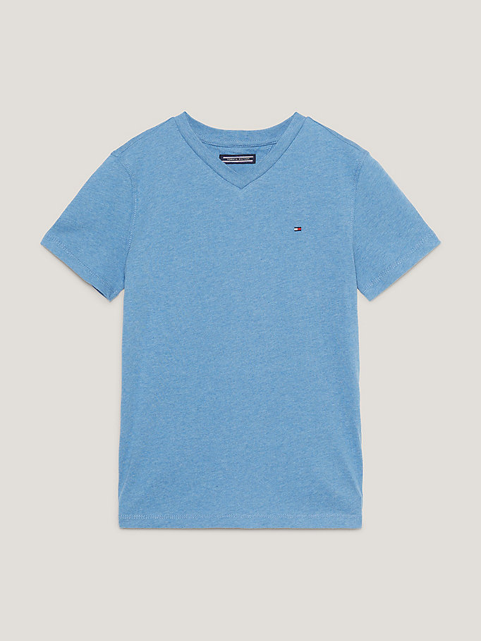 t-shirt en coton bio col en v bleu pour boys tommy hilfiger