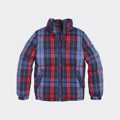 tommy hilfiger plaid puffer jacket