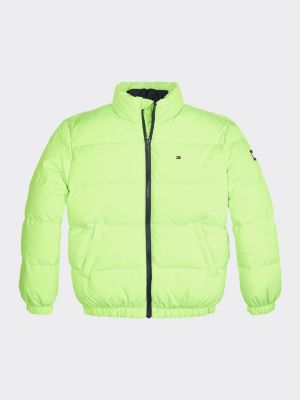 tommy jeans down puffer jacket detachable hood in green