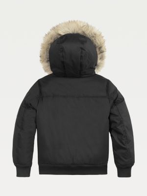 Faux Fur Hood Bomber Jacket | BLACK 