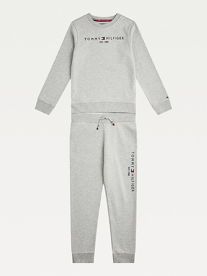 grey essential sweatshirt and joggers set for boys tommy hilfiger