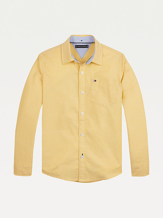 chemise oxford en coton bio stretch jaune pour boys tommy hilfiger