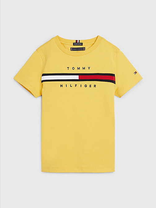 camiseta con detalle de logo acanalado amarillo de boys tommy hilfiger