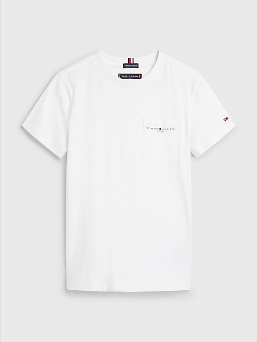 white essential pocket t-shirt for boys tommy hilfiger