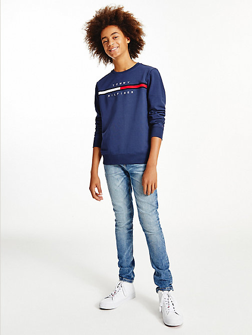blue organic cotton rib knit panel sweatshirt for boys tommy hilfiger