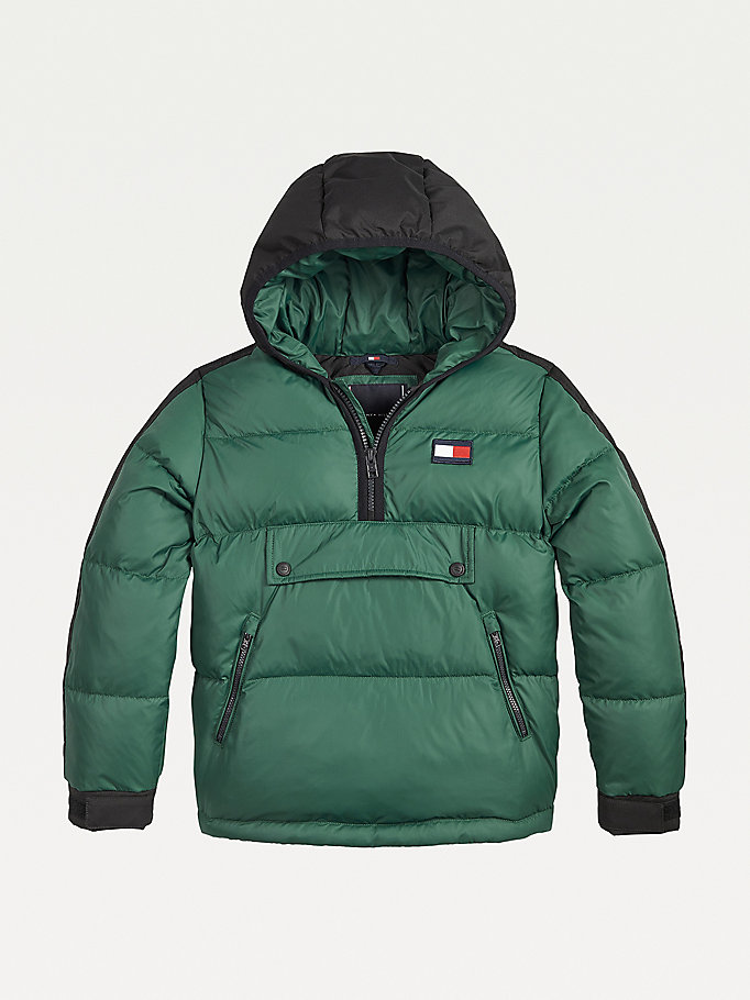 green colour-blocked padded popover jacket for boys tommy hilfiger