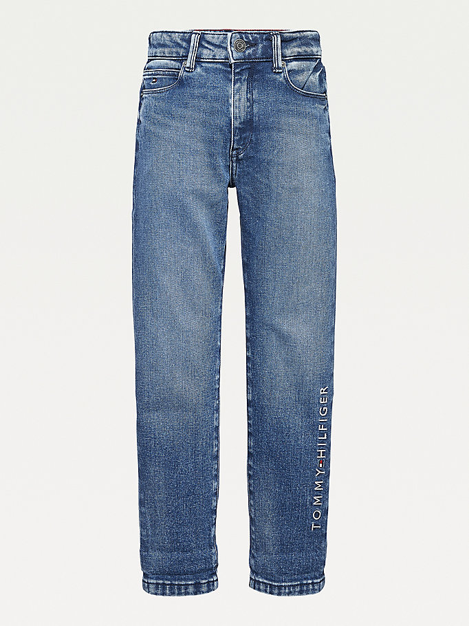 denim modern straight jeans met geborduurd logo voor boys - tommy hilfiger