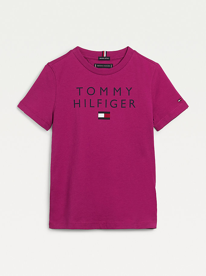 paars biologisch katoenen t-shirt met logo voor boys - tommy hilfiger
