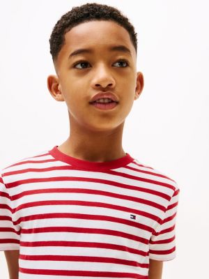 camiseta de cuello redondo con logo bordado multicolor de niños tommy hilfiger