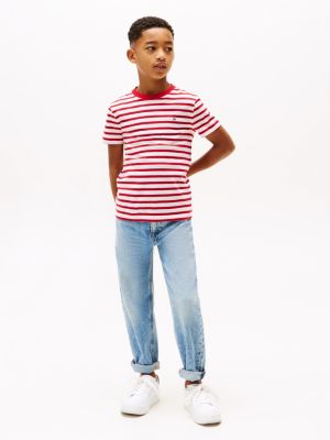 camiseta de cuello redondo con logo bordado multicolor de niños tommy hilfiger