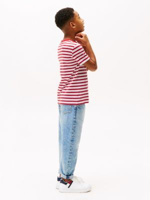 camiseta de cuello redondo con logo bordado multicolor de niños tommy hilfiger