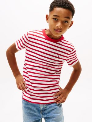 t-shirt con scollatura a contrasto multi da bambini tommy hilfiger