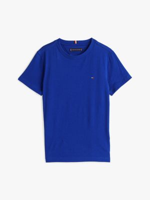 niebieski t-shirt z okrągłym dekoltem i wyhaftowaną flagą dla chłopcy - tommy hilfiger