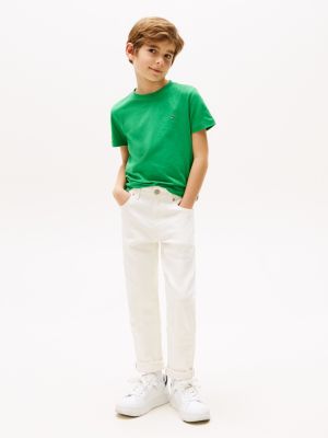 camiseta de cuello redondo con logo bordado verde de niños tommy hilfiger