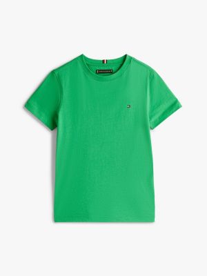 grün t-shirt mit kontrast-rundhalsausschnitt für jungen - tommy hilfiger