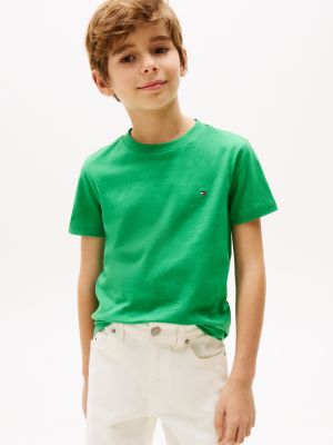 t-shirt à col ras-du-cou et drapeau brodé green pour garçons tommy hilfiger