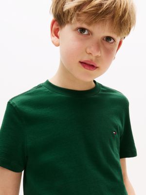 groen t-shirt met ronde hals en geborduurde vlag voor jongens - tommy hilfiger