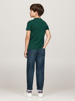 groen t-shirt met ronde hals en geborduurde vlag voor jongens - tommy hilfiger