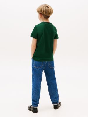 t-shirt con scollatura rotonda verde da bambini tommy hilfiger