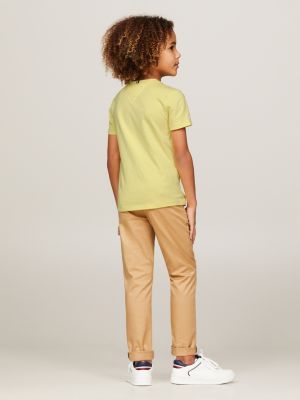 camiseta de cuello redondo con logo bordado verde de niños tommy hilfiger
