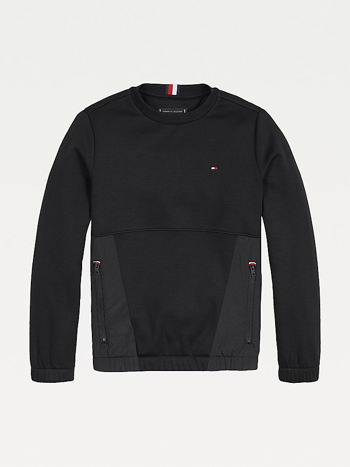 black contrast panel fleece sweatshirt for boys tommy hilfiger