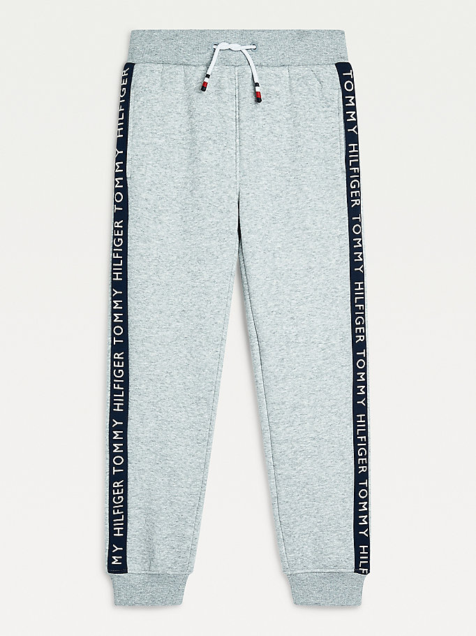 grey glow-in-the-dark logo tape joggers for boys tommy hilfiger